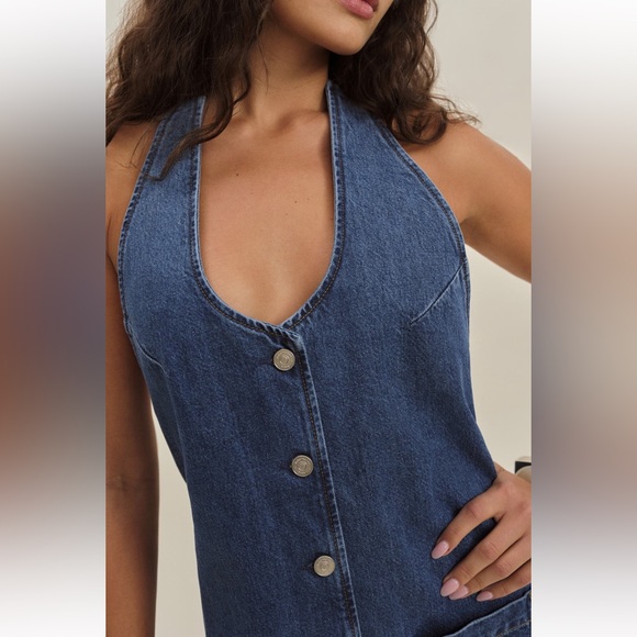 NWT Reformation Brittany Halter Denim Halter Dress - Picture 5 of 16